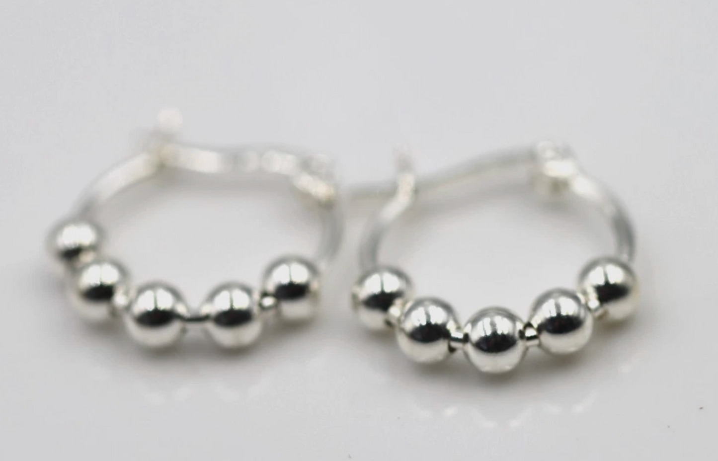 Genuine Sterling Silver 925 Small 17mm Hoop 5 Balls Hoop Earrings