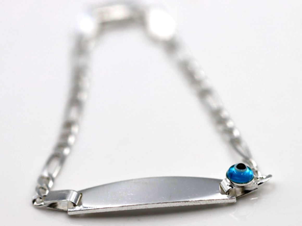 Genuine 925 Sterling Silver Mati ID Engrave-able Figaro Bracelet 17cm