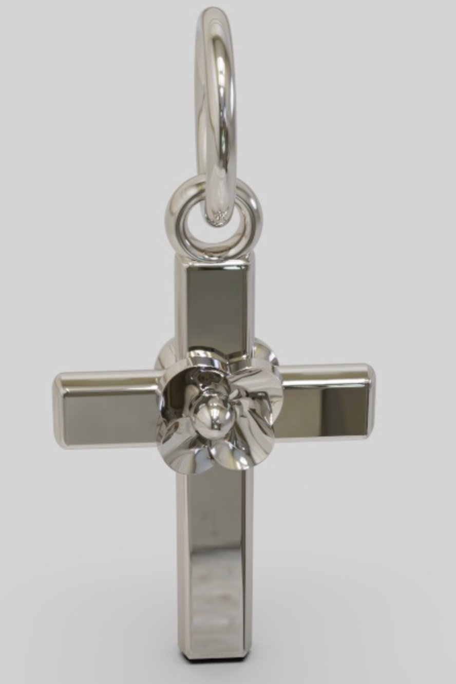 Genuine 9ct 9k Yellow, Rose or White Gold Small Fancy Rose Flower Cross Tiny Small Pendant / Charm