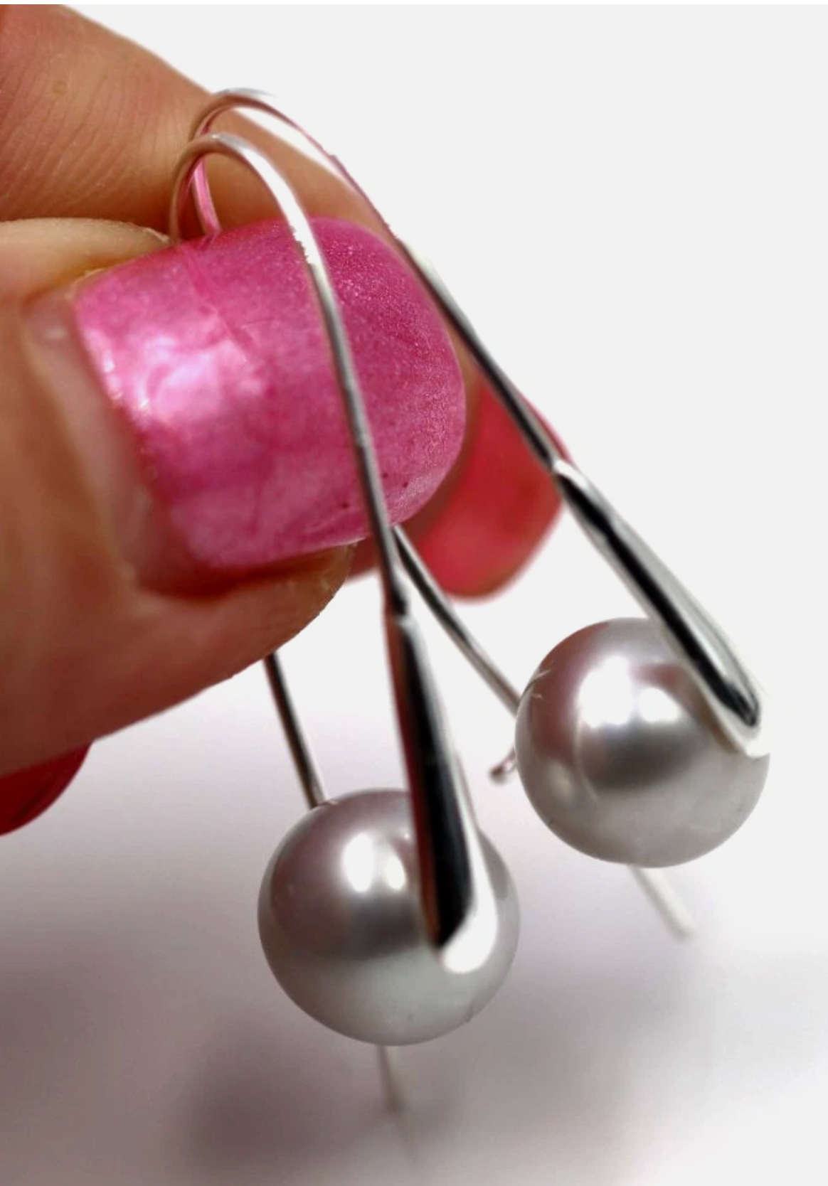 Sterling Silver 925 Freshwater Grey 9mm Pearl Drop Large Hook Earrings