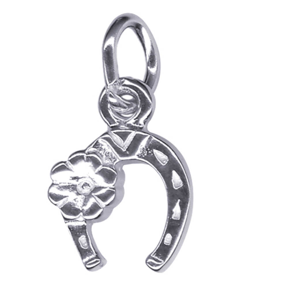Sterling Silver Lucky Horse Shoe Horseshoe Flower Charm with jump ring