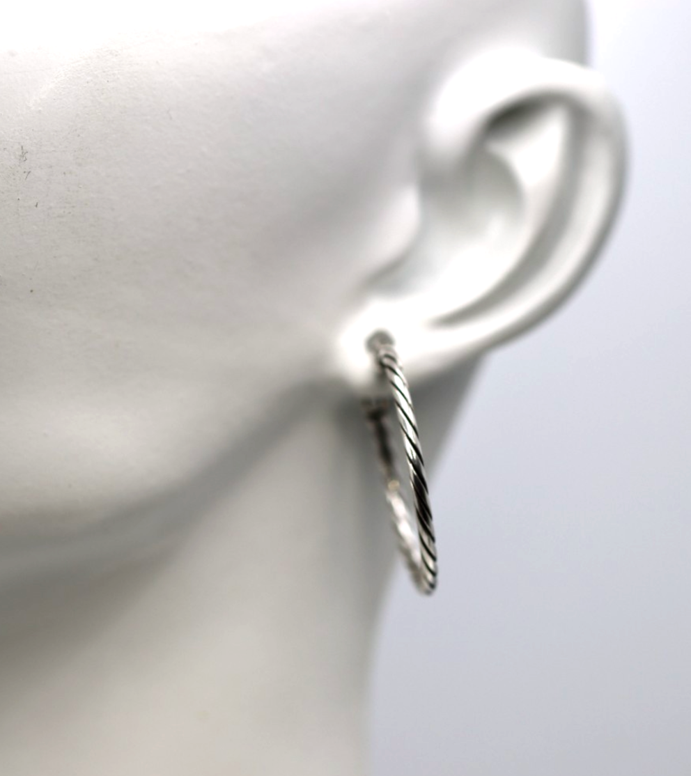 Sterling Silver 925 Rope Hoop Earrings 25mm 1.6mm Tube