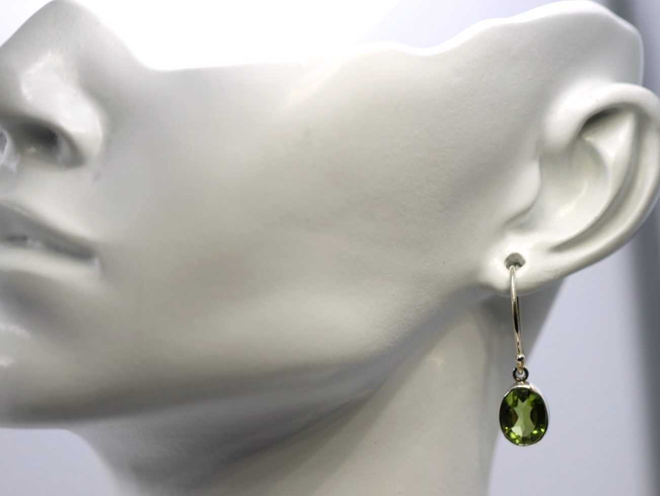 Sterling Silver 925 Oval Bezel Peridot Hook Earrings Aug Birthstone