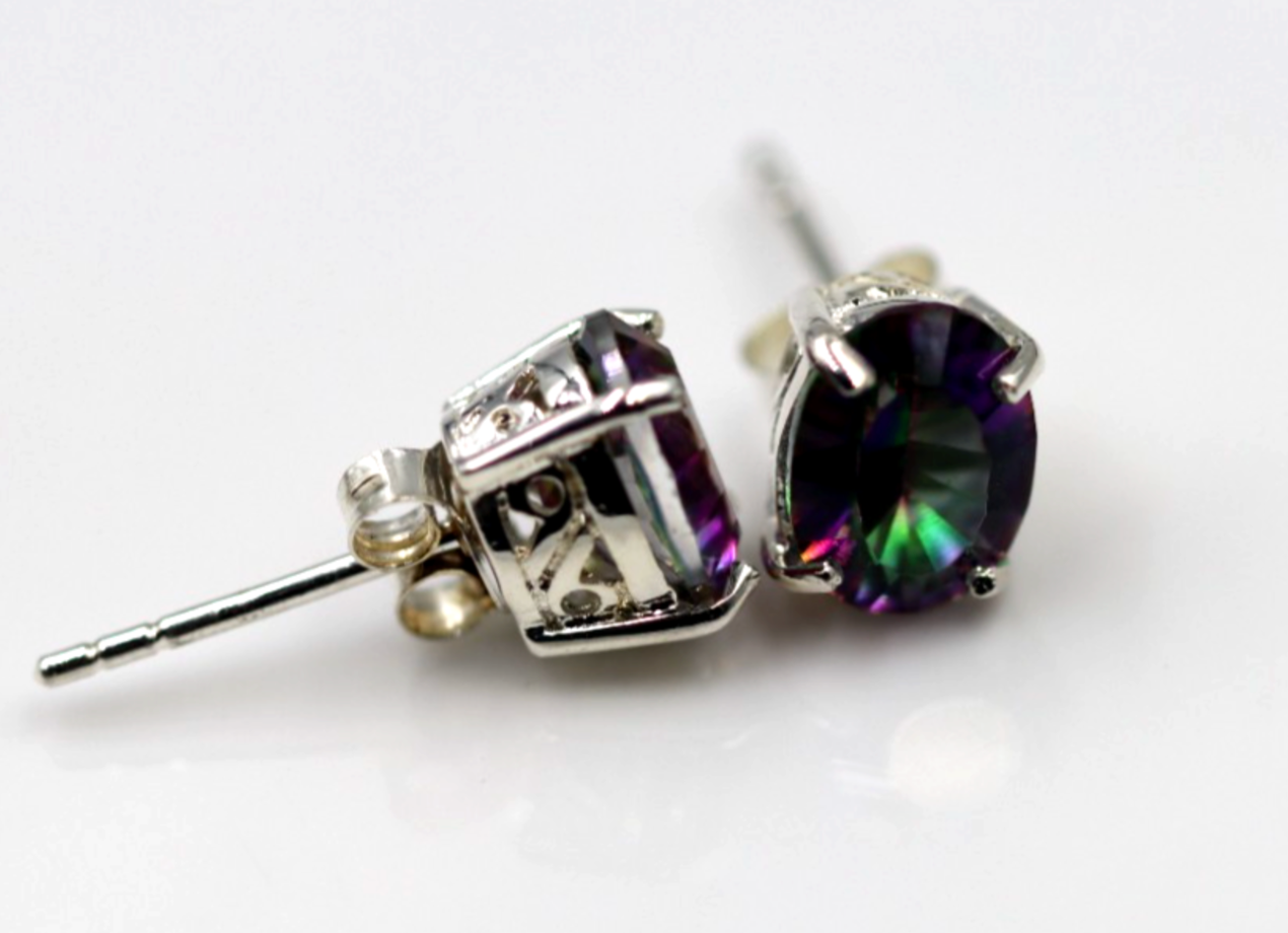 Sterling Silver 925 Oval Filigree Mystic Topaz Stud Earrings