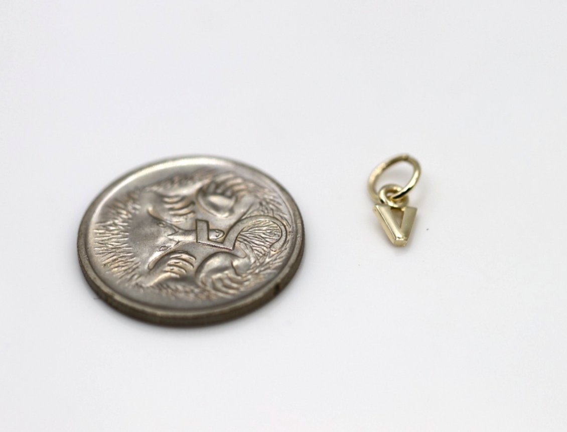 Genuine 9ct 9k 375 Genuine Tiny Very Small Yellow, Rose or White Gold Initial Pendant Charm V