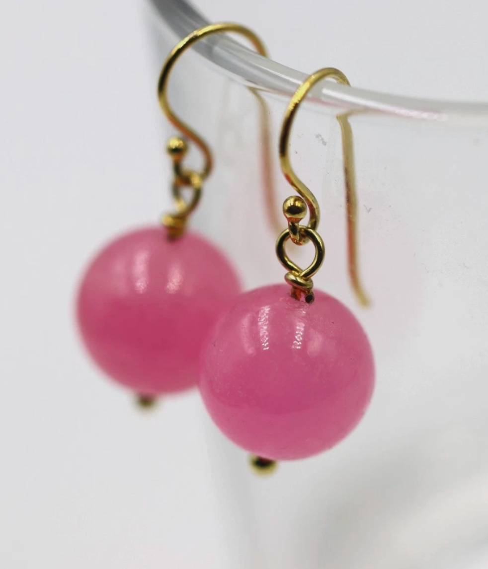 Kaedesigns Sterling Silver 12mm Light Pink Quartz Bead Ball Earrings