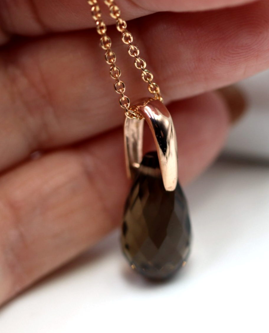 Sterling Silver 925 Rose Gold GP Smoky Quartz Pendant with 55cm Necklace