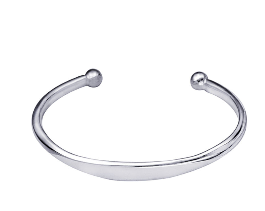 Solid Sterling Silver 925 Men's Surf Bangle with ID Plate