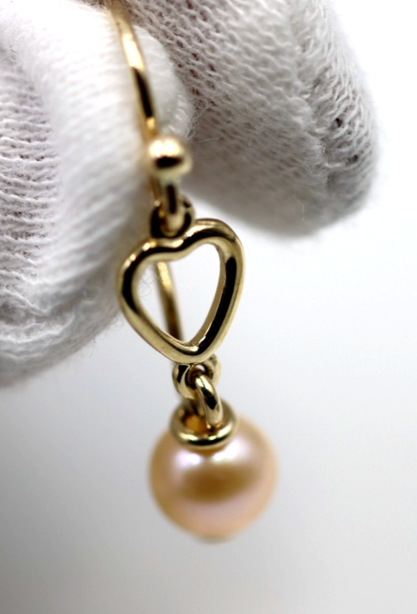 Kaedesigns, New Genuine 9ct 9k Yellow, Rose or White Gold Pearl Heart Hook Earrings