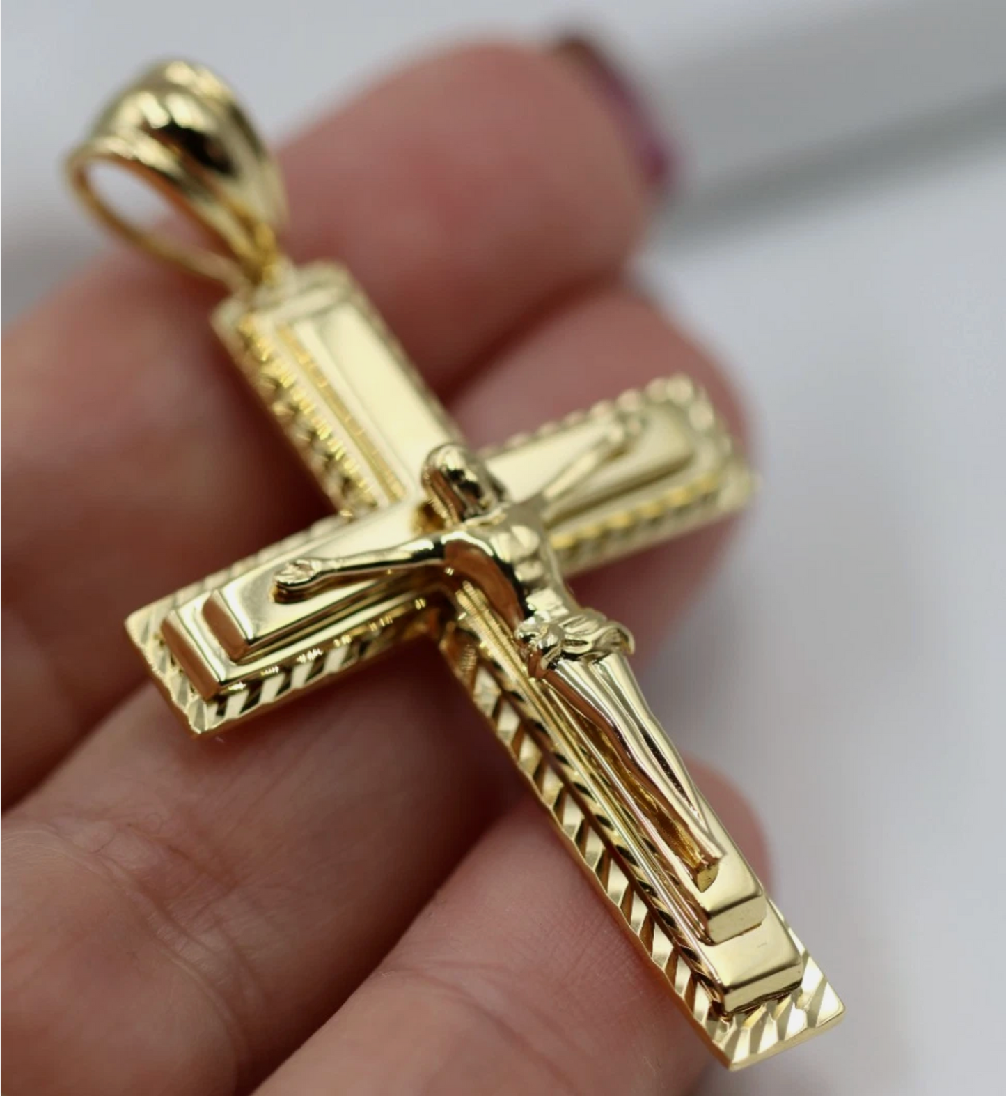 Genuine 18ct 18k 750 Yellow Gold Large Crucifix Cross Pendant