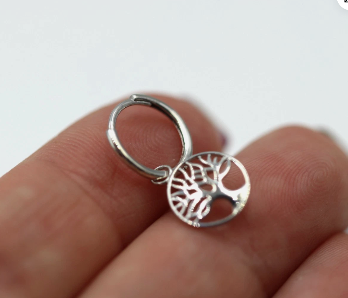 Sterling Silver 925 Drop Huggies with Tree of Life Earrings