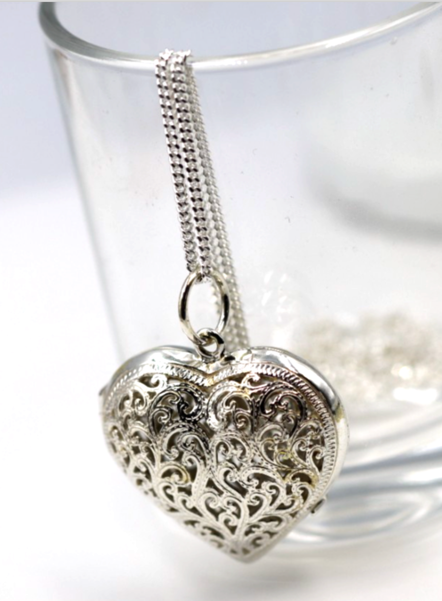 Sterling Silver 925 80cm Belcher Necklace & Filigree Heart Pendant
