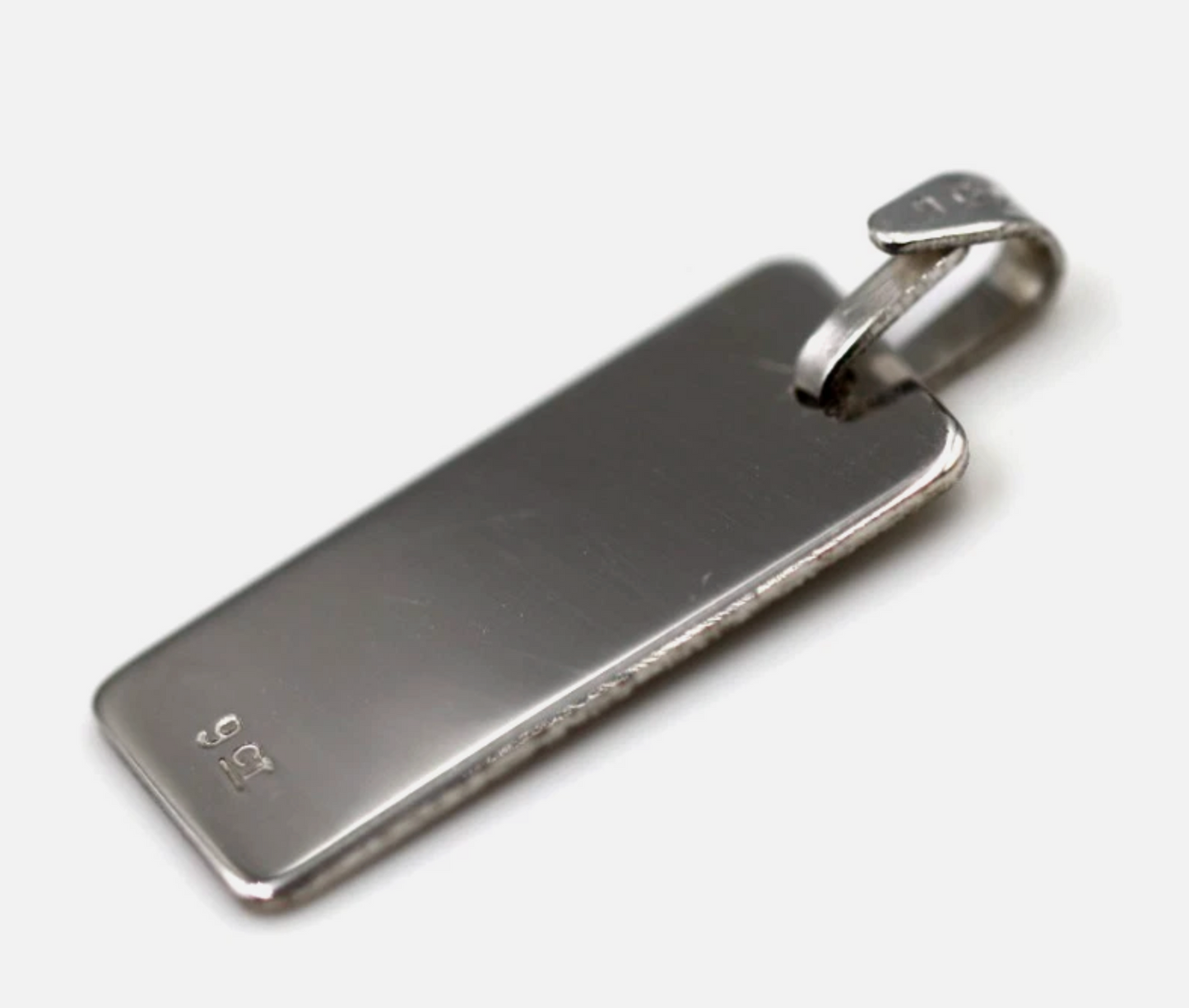 Solid 9ct 375 White Gold 20mm x 9mm Rectangle Engraving Shape Pendant