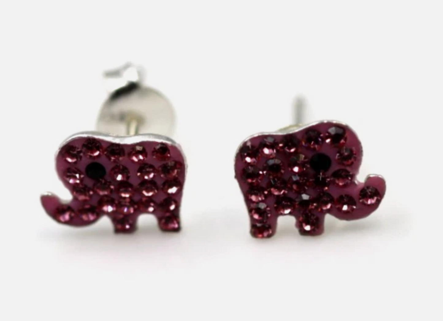 Sterling Silver 925 Pink Crystal Elephant Studs Stud Earrings