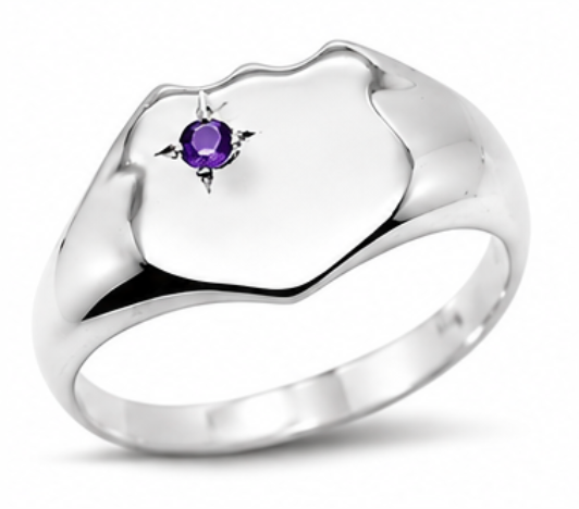 Solid Genuine Large Sterling Silver 925 Shield Amethyst Signet Ring - Choose your size H to R