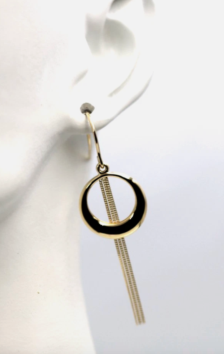 Genuine 9ct 9k 375 Yellow Gold Graduated Open Circle with Chain Drops Earrings - ONE ONLY