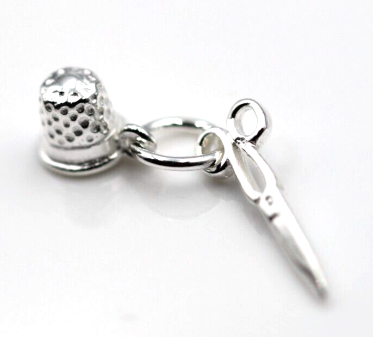 Sterling Silver 925 Scissors and Thimble Sewing Tailor Charm Pendant