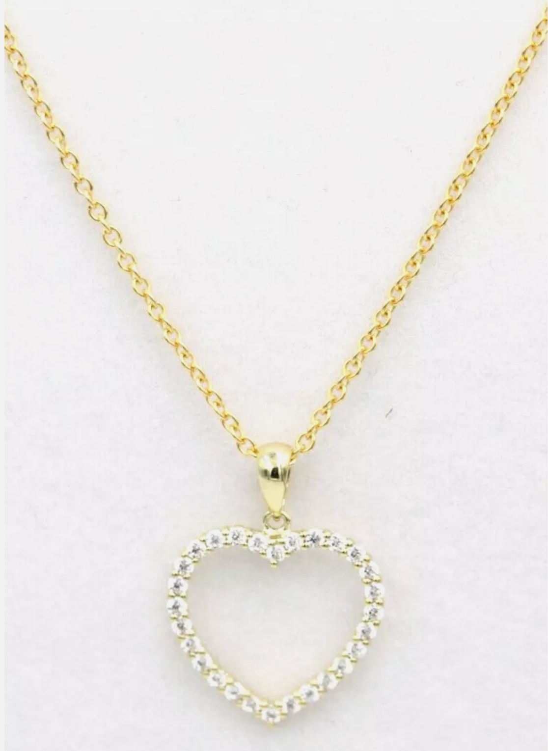 Genuine 9ct Yellow Gold CZ Heart Pendant + Belcher Chain Necklace 50cm