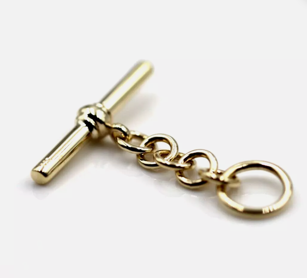 Genuine 9k 9ct Yellow, Rose or White Gold T Bar T-Bar for Albert Chain / Necklace 40mm length