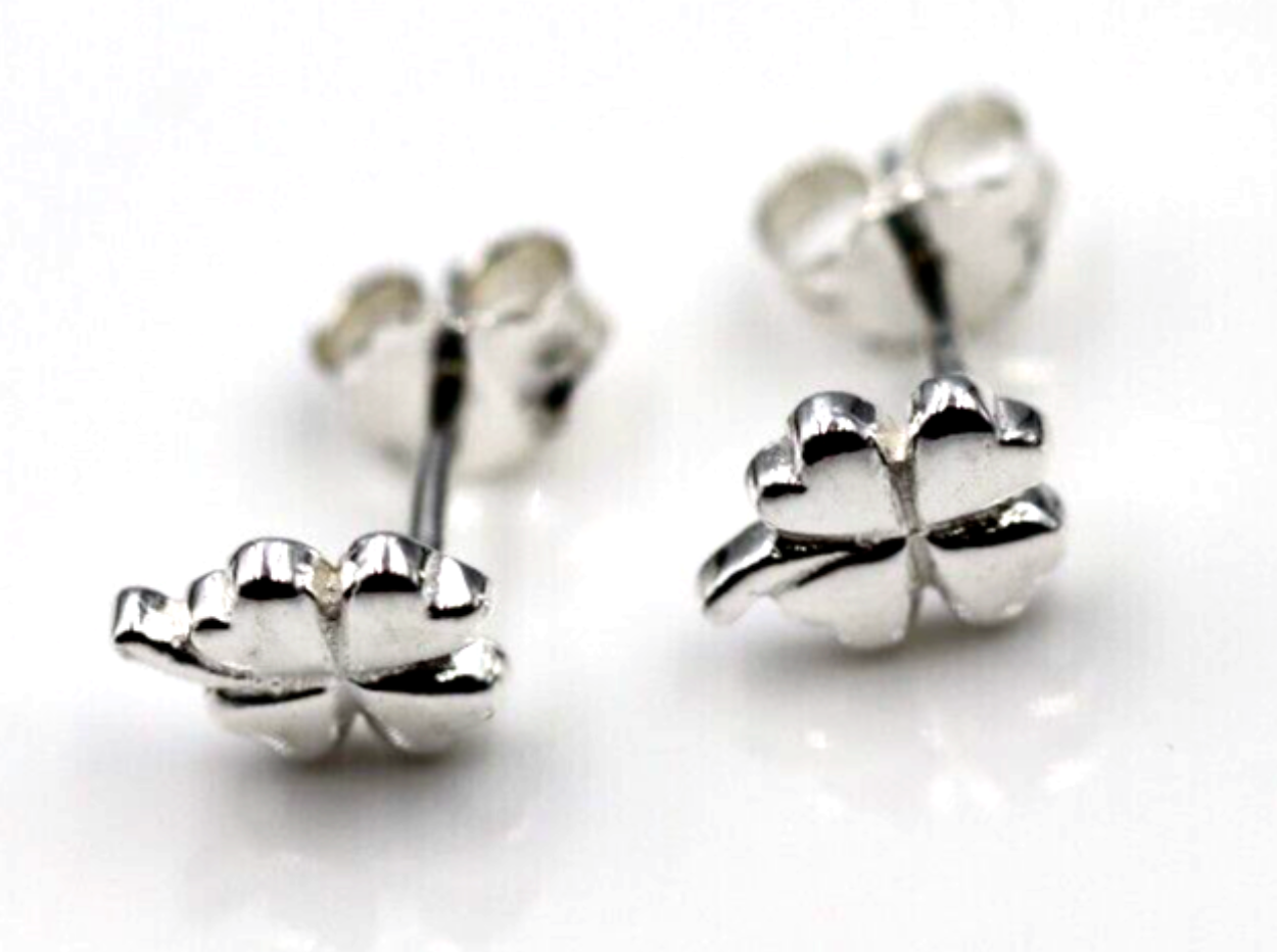 Sterling Silver 925 Children Child Small Four Leaf Clover Earrings