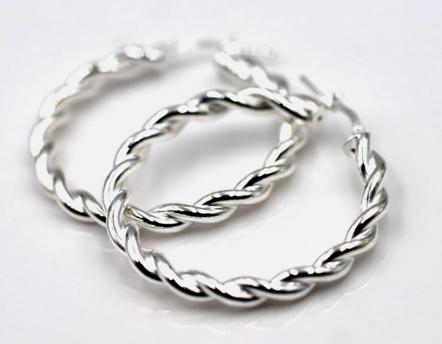 Genuine Large Sterling Silver 925 38mm Round Twist Twisted Hoop Earrings