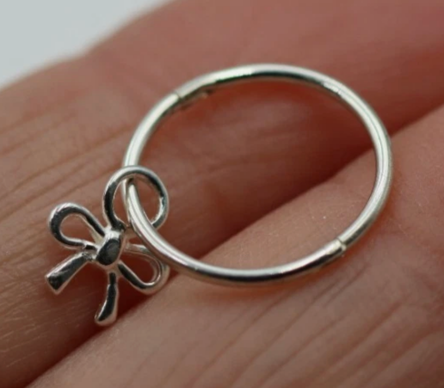 Sterling Silver 925 Sleepers Hinged Hoops Earrings + Bow Charms