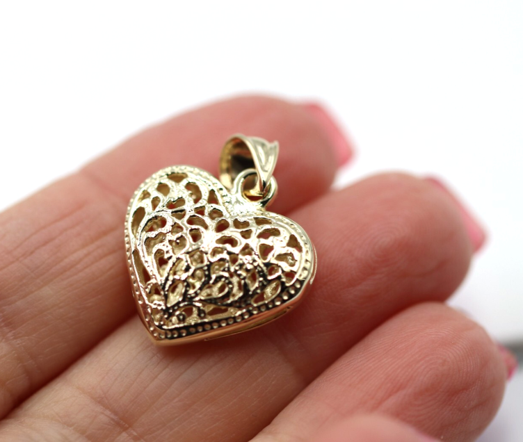 Genuine 9ct Yellow, Rose or White Gold Small to Medium Filigree Heart Pendant