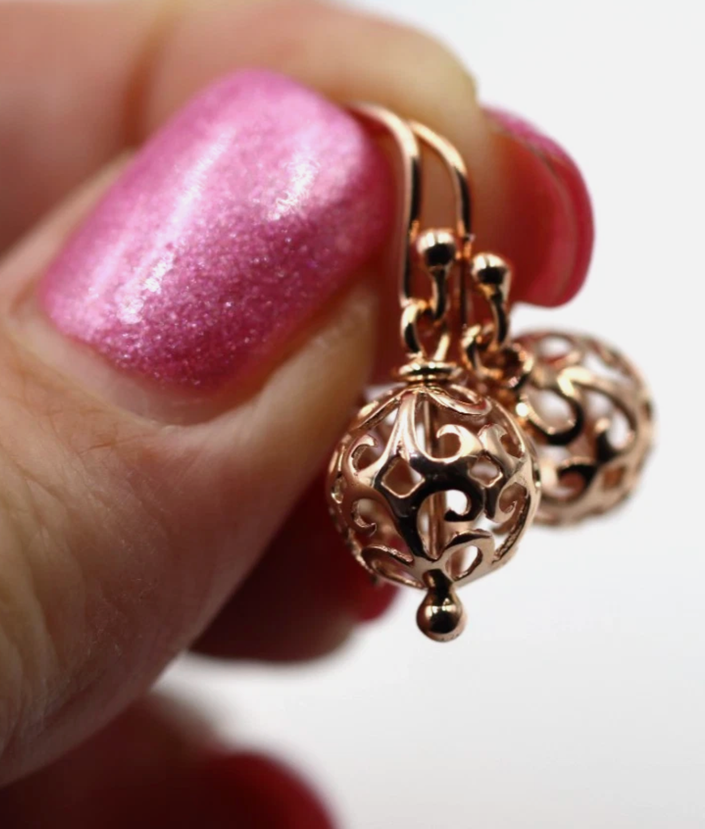 Kaedesigns, Genuine 9ct Yellow, Rose or White Gold 10mm Euro Ball Drop Filigree Earrings