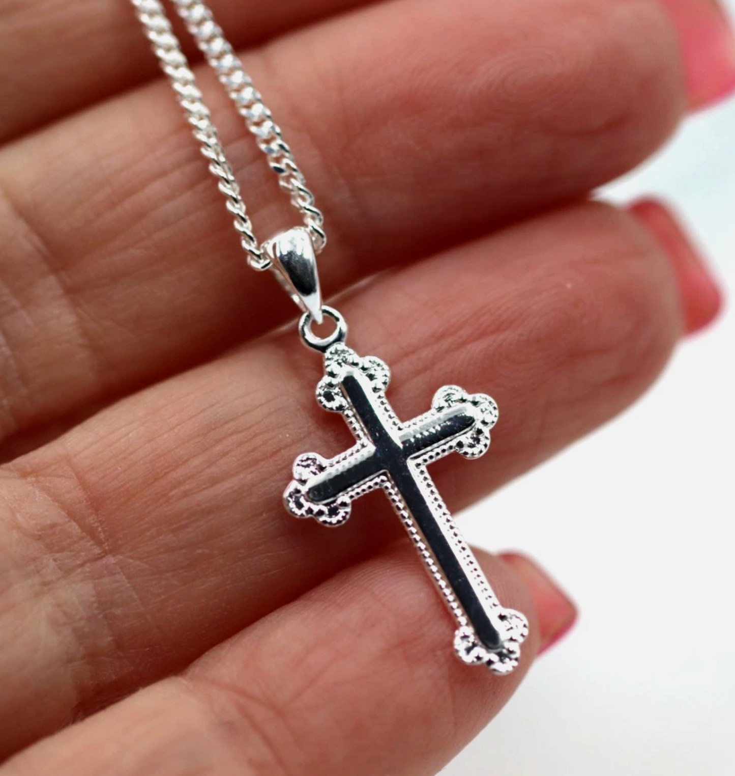 Sterling Silver 925 Cross Pendant 23mm x 15mm + Curb Necklace 50cm
