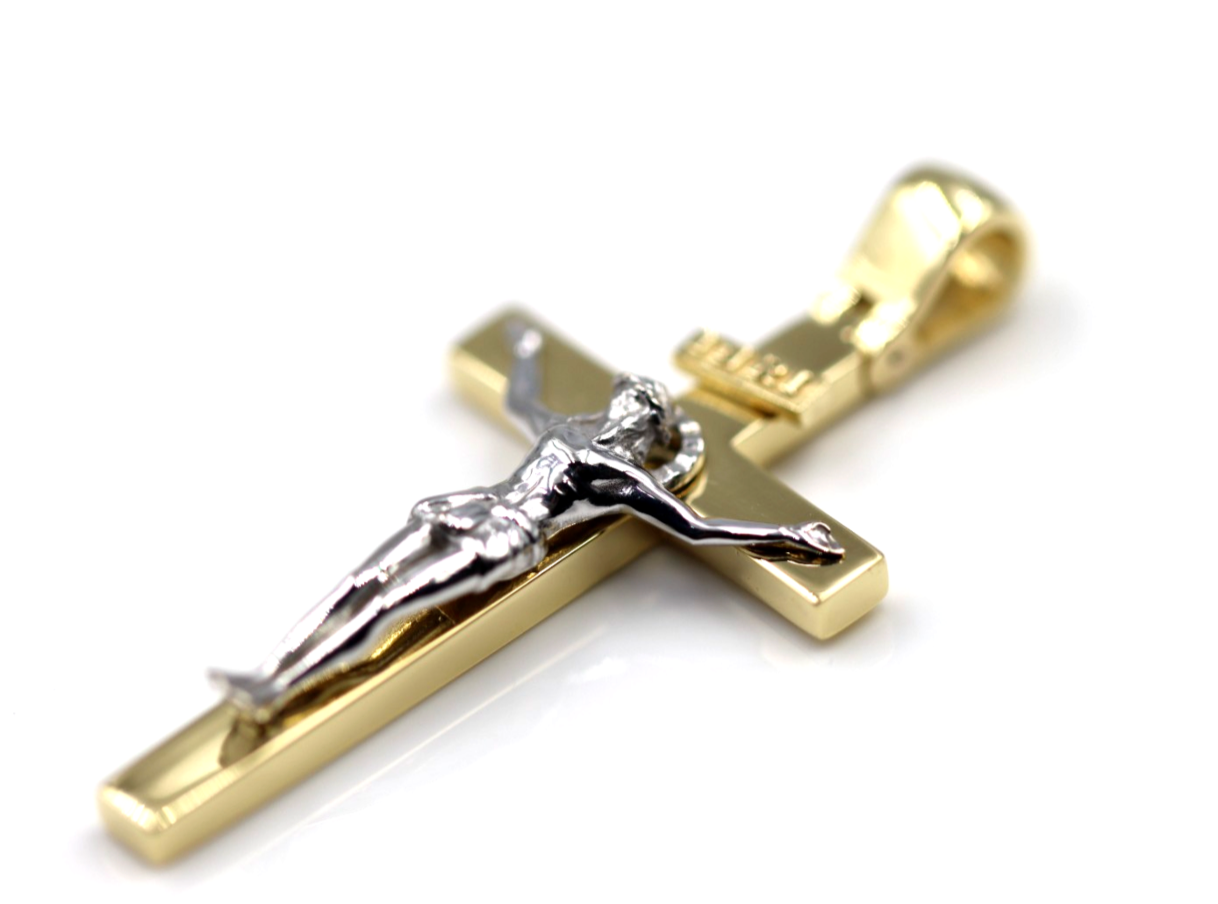 Genuine 18ct 750 Yellow & White Gold Full Solid Heavy Crucifix Cross Pendant