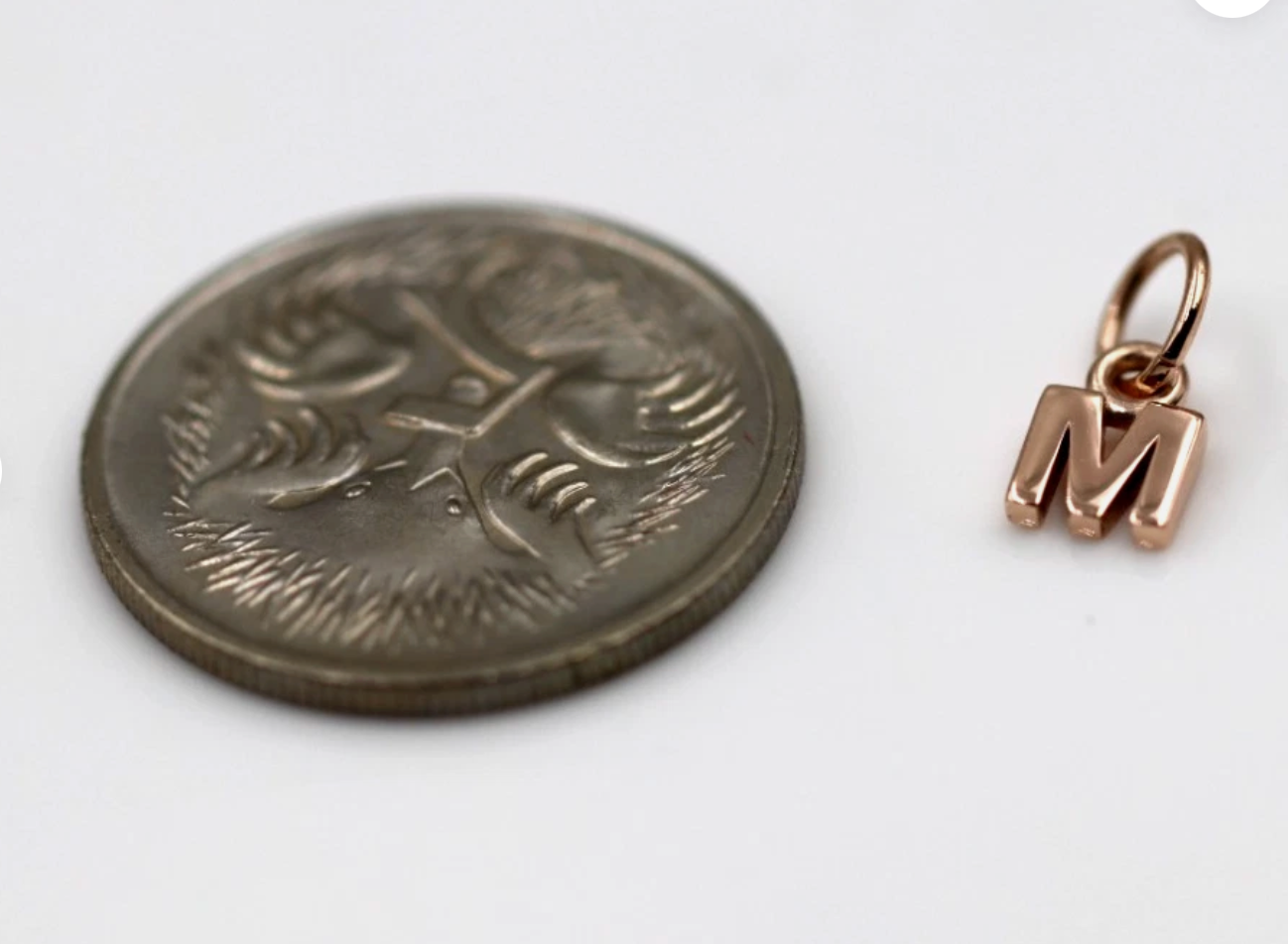 Genuine 9ct 9kt Genuine Tiny Very Small Yellow, Rose or White Gold Initial Pendant Charm M