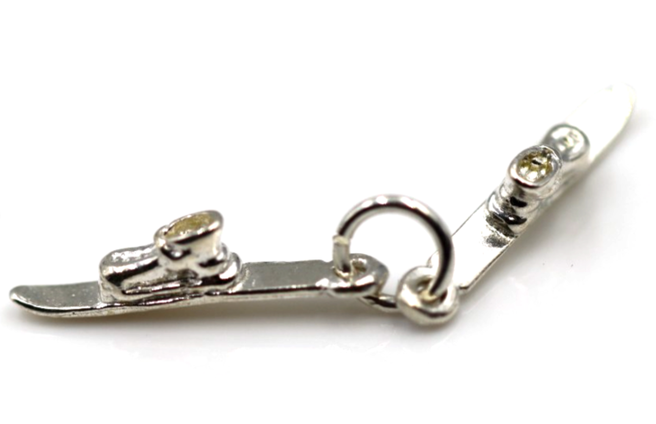 Genuine Sterling Silver 925 Pair Snow Skis Charm / Pendant