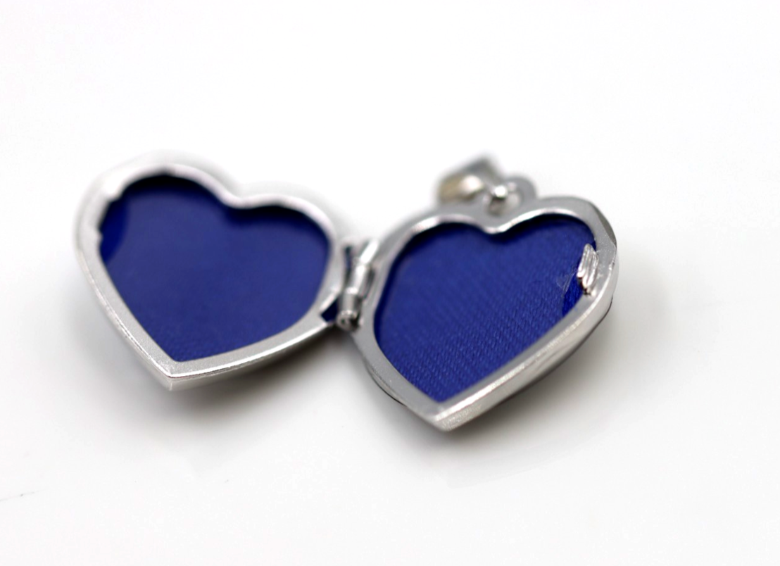 Sterling Silver 925 Heart Enamel Blue Bird Locket Pendant + Necklace Chain