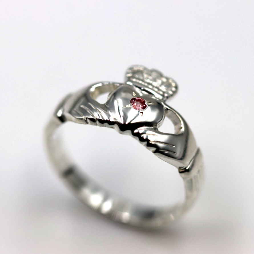 Sterling Silver 925 Pink Tourmaline Claddagh Ring - Choose your size