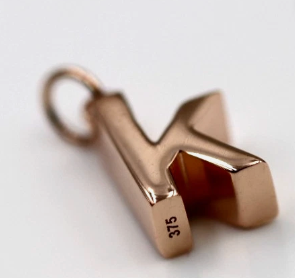 Kaedesigns, Genuine 9ct 9k 375 Genuine Solid Yellow, Rose or White Gold Initial Pendant k
