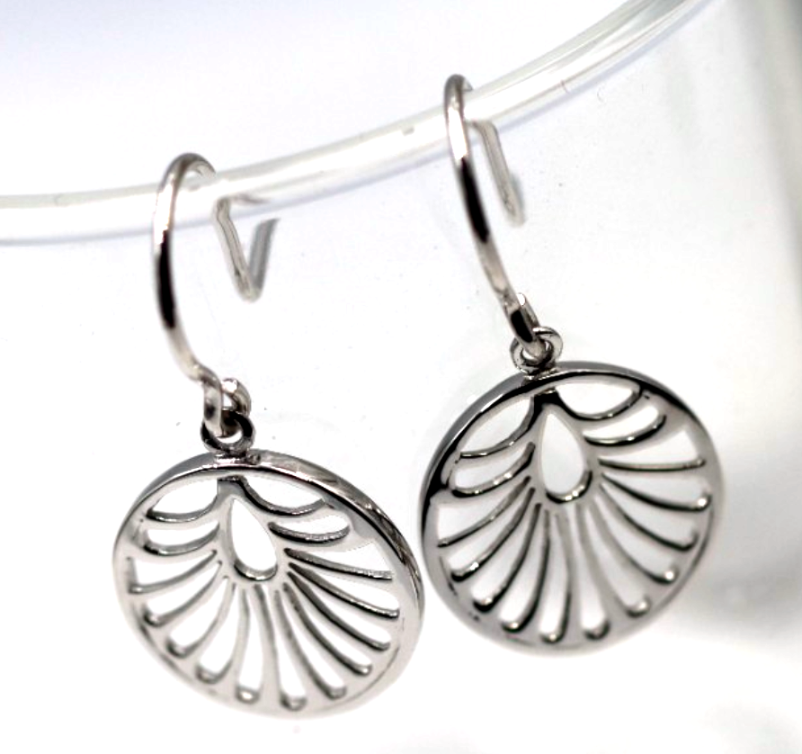 Genuine Sterling Silver 925 Circular Cut Out Ear-wires Hook Earrings