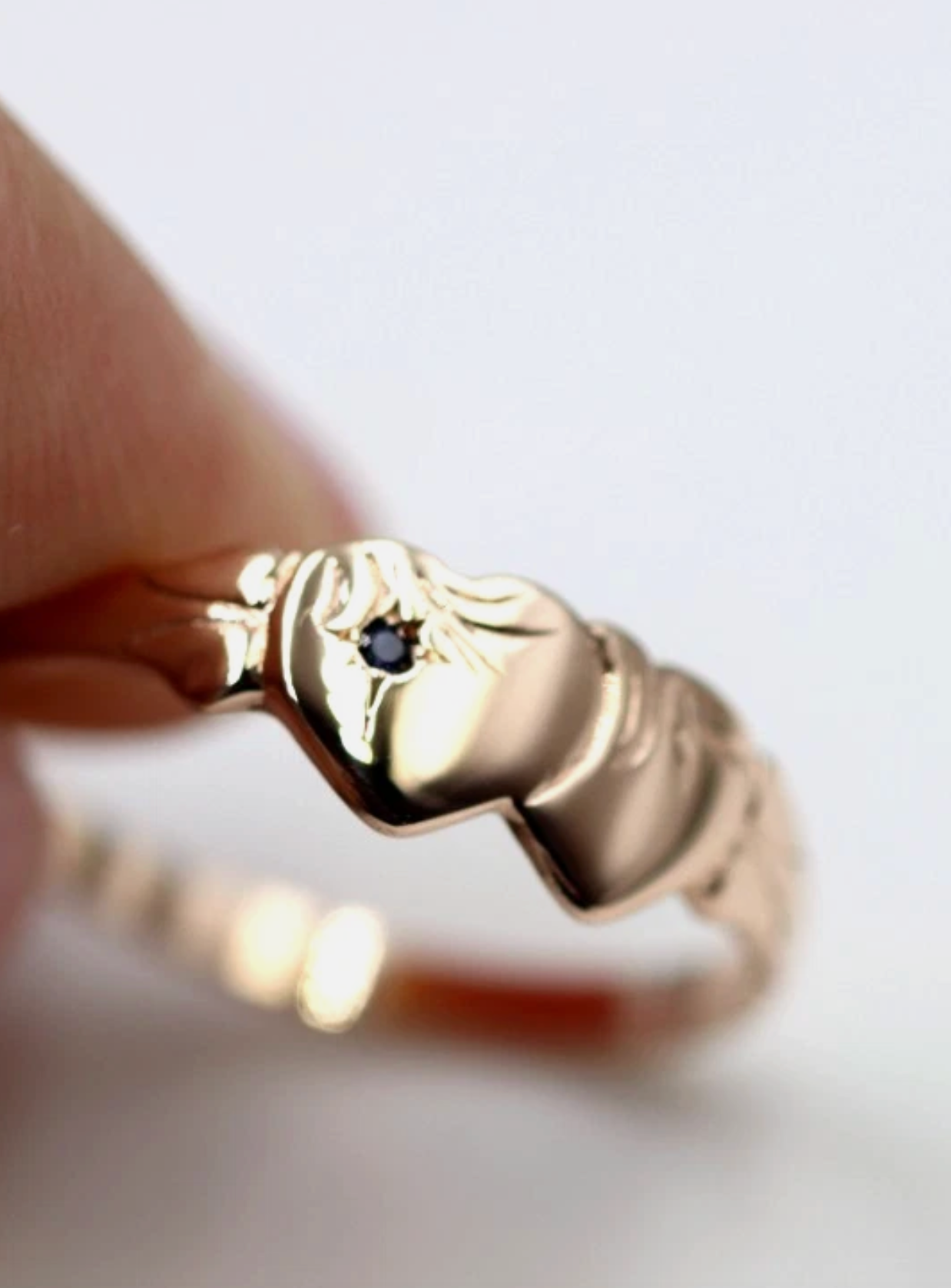 Genuine 9k 9ct Yellow, Rose & White Gold Aust Blue Sapphire Double Heart Signet Ring - Choose your size