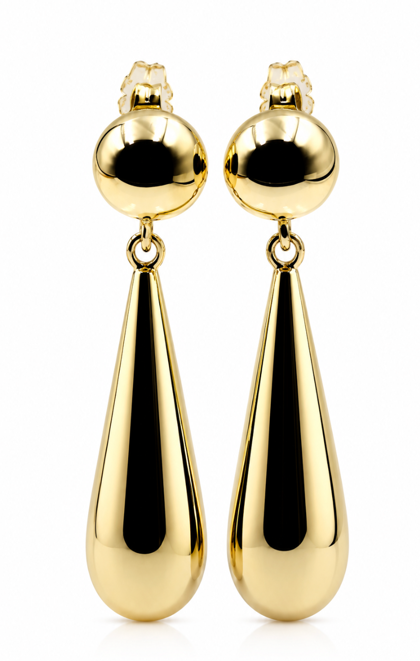 Kaedesigns Genuine 9ct 9K 375 Yellow, Rose or White Gold Large Teardrop Tear Drop Stud 8mm Half Ball Earrings