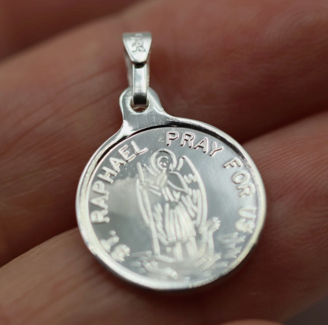 Genuine Fine Silver 999 Double-Sided St Jude & St Raphael Pendant Charm