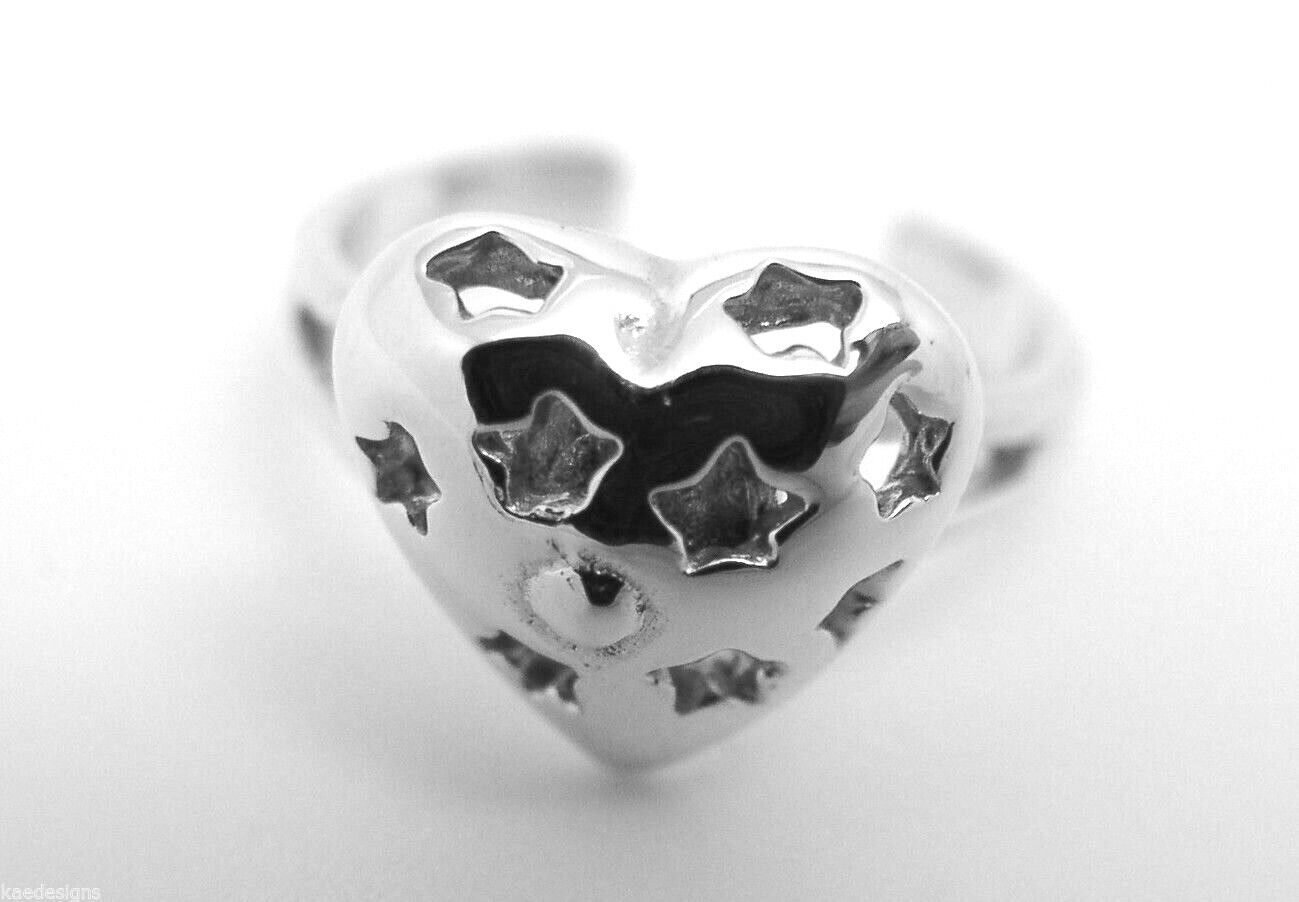 Genuine 9ct 375 Yellow or Rose or White Gold Star Heart Toe Ring 232