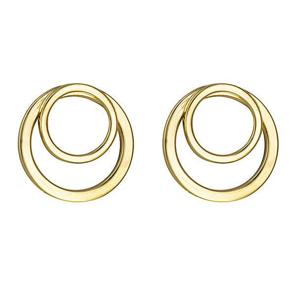 Genuine 9ct 9k Solid Yellow Gold Double Open Circle Studs Earrings