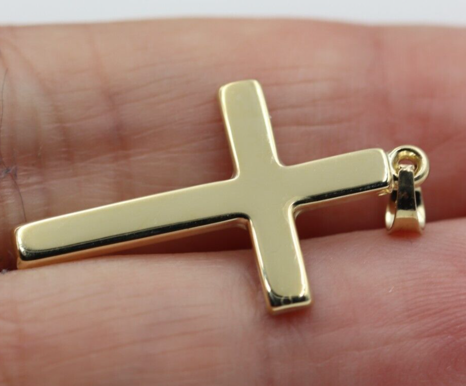 Genuine Small Hollow 9ct 9K 375 Yellow Gold Cross Pendant 26mm x 15mm