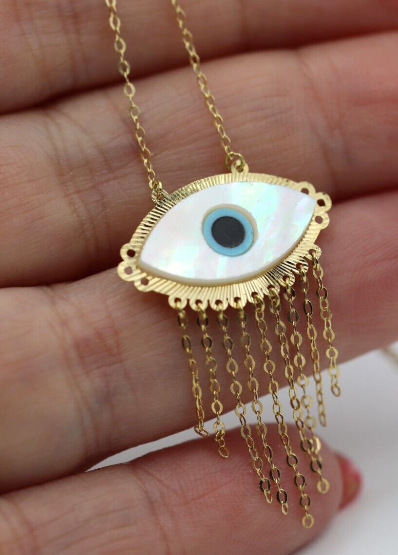 Yellow Gold Greek Eye Jewelry 14K Gold Black Enamel Diamond Evil