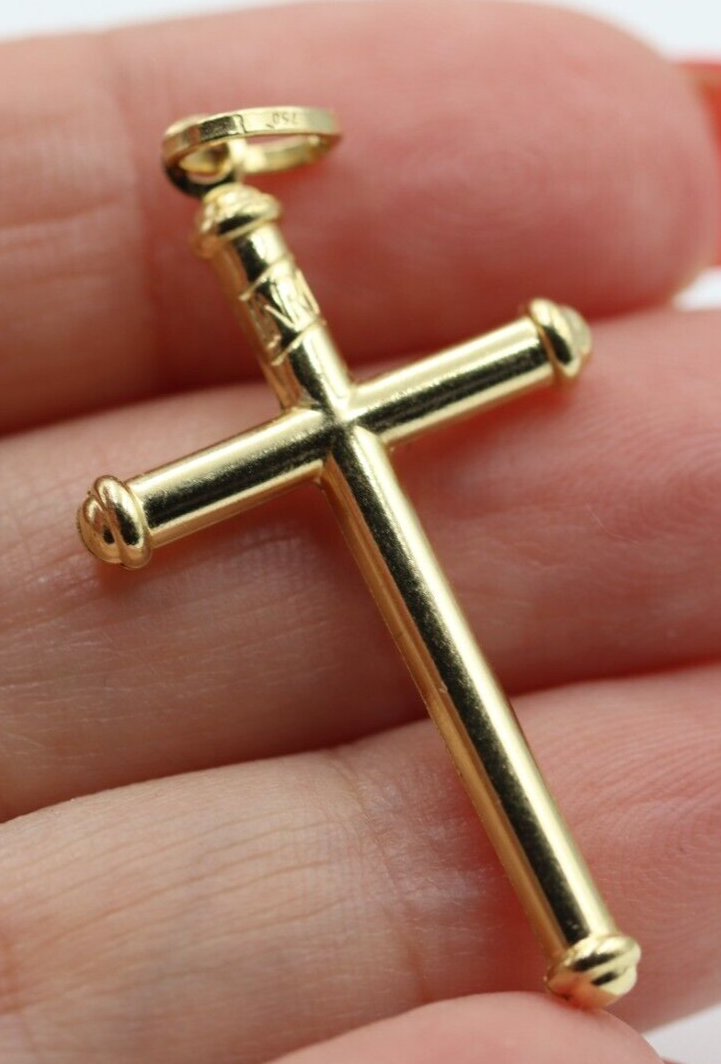 Genuine 18ct 18kt 750 Yellow Gold Hollow Cross Pendant