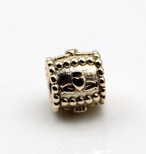 Genuine 9ct Yellow or Rose or White Gold or Silver Celtic Claddagh Charm for Bead Bracelet or Necklace.