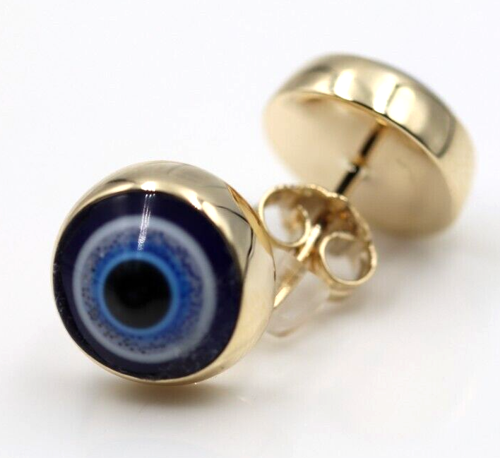 Genuine 9ct 9K Solid Yellow, Rose or White Gold 12mm Evil Eye Stud Ball Earrings