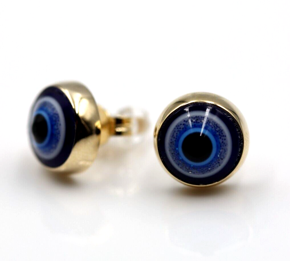 Genuine 9ct 9K Solid Yellow, Rose or White Gold 12mm Evil Eye Stud Ball Earrings