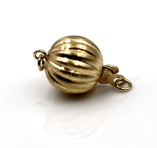 Genuine 9ct 9k Yellow gold 10mm Corrugated frosted ball Pearl Clasp