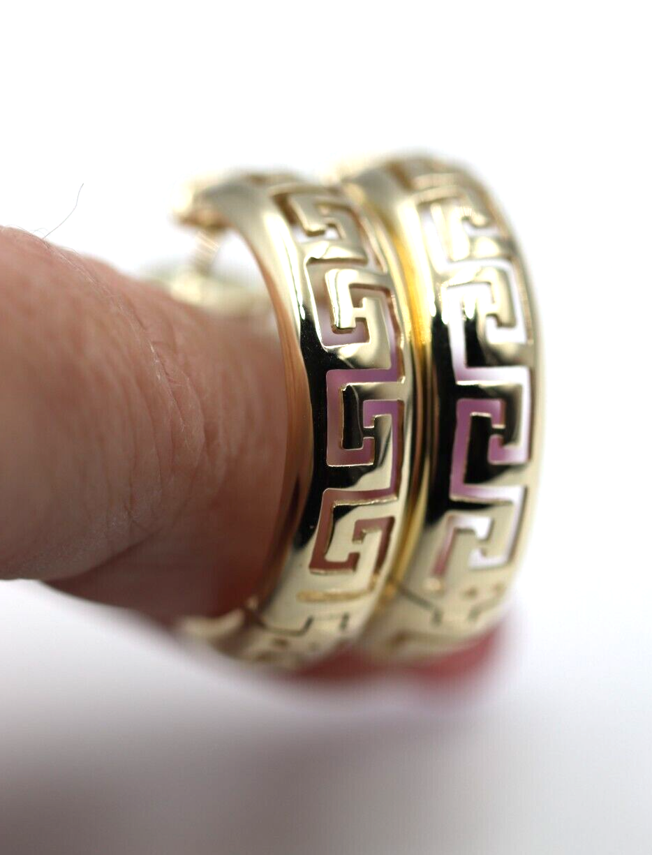 Kaedesigns, Genuine Heavy 14k 14ct Yellow Gold Large Fancy Greek Key Thick Hoop Earrings