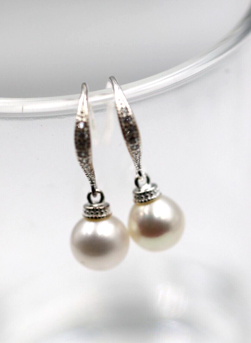 Genuine Sterling Silver 925 8mm Freshwater Cultured Pearl Earrings Hook